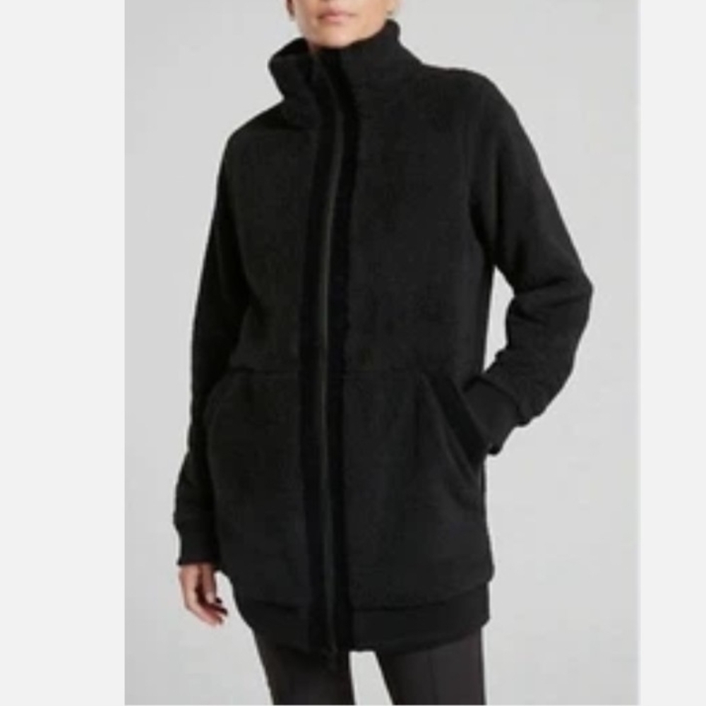 Athleta Tugga Black Cozy Full‑Zip Teddy Jacket